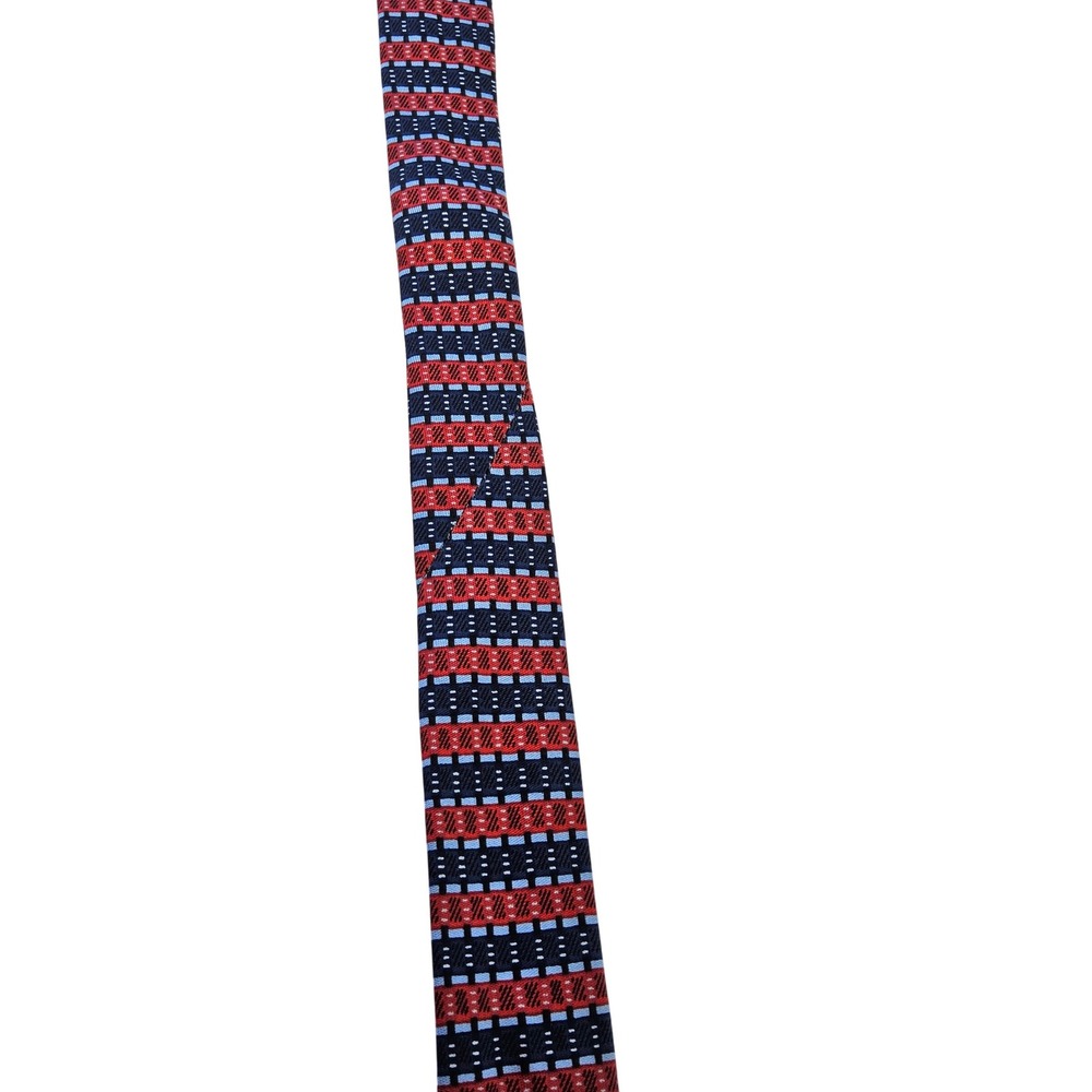 Hermes Silk Tie Mens One Size Red Blue Geometric Micro Pattern 816 EA France - Picture 11 of 11